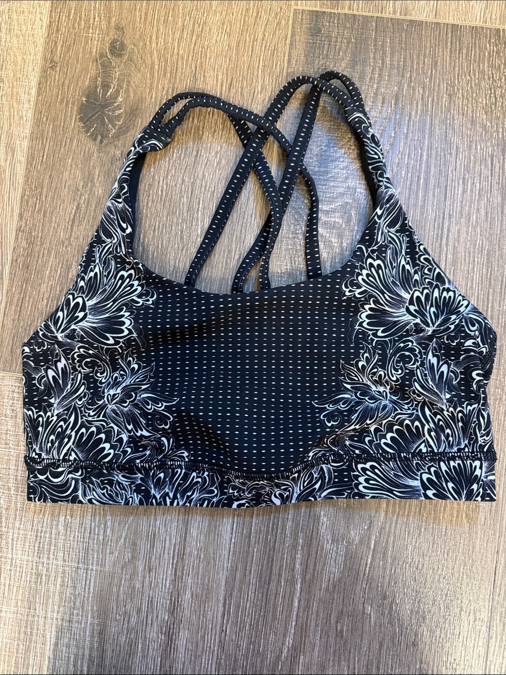 lululemon Energy Black and White Floral Strappy Sports Bra